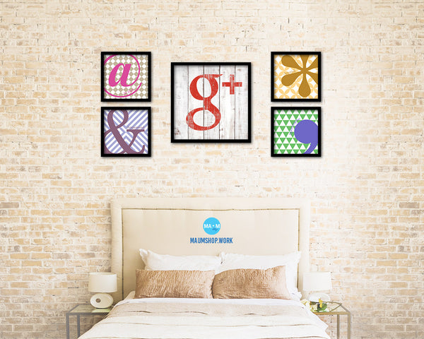 Google Plus Social Media Symbol Icons logo Framed Print Shabby Chic Home Decor Wall Art Gifts