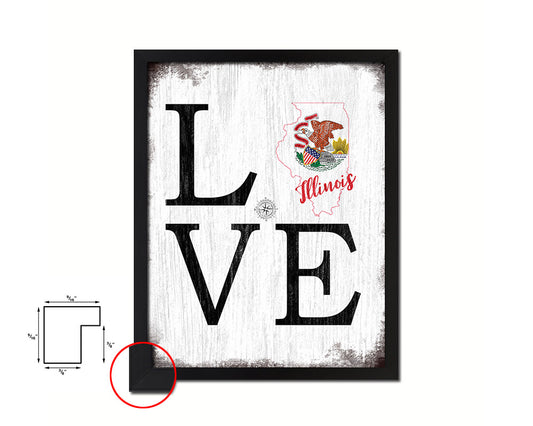 Illinois Shabby Chic Love Sign Wood Framed Paper Print Decor Wall Art Gifts