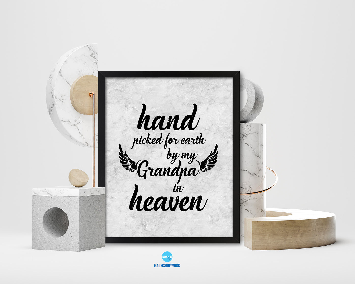 Hand picked for earth by our grandpa in heaven Nursery Quote Framed Print Wall Art Decor Gifts