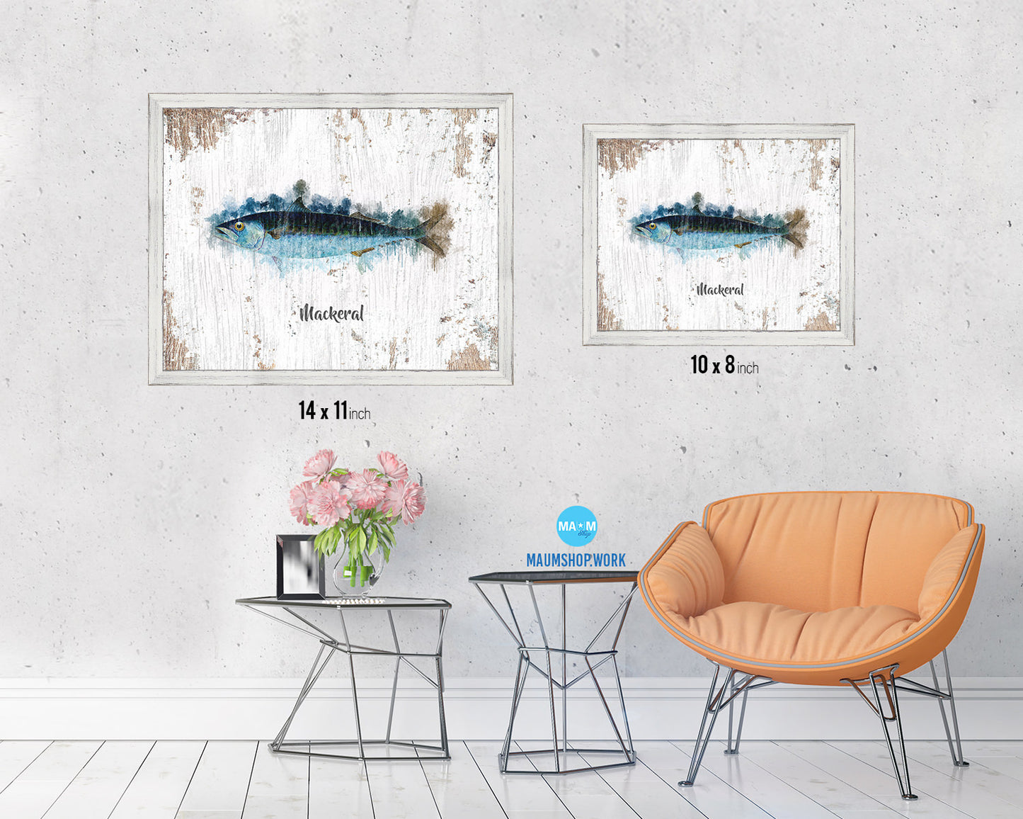 Mackeral Fish Framed Prints Modern Restaurant Sushi Bar Watercolor Wall Art Decor