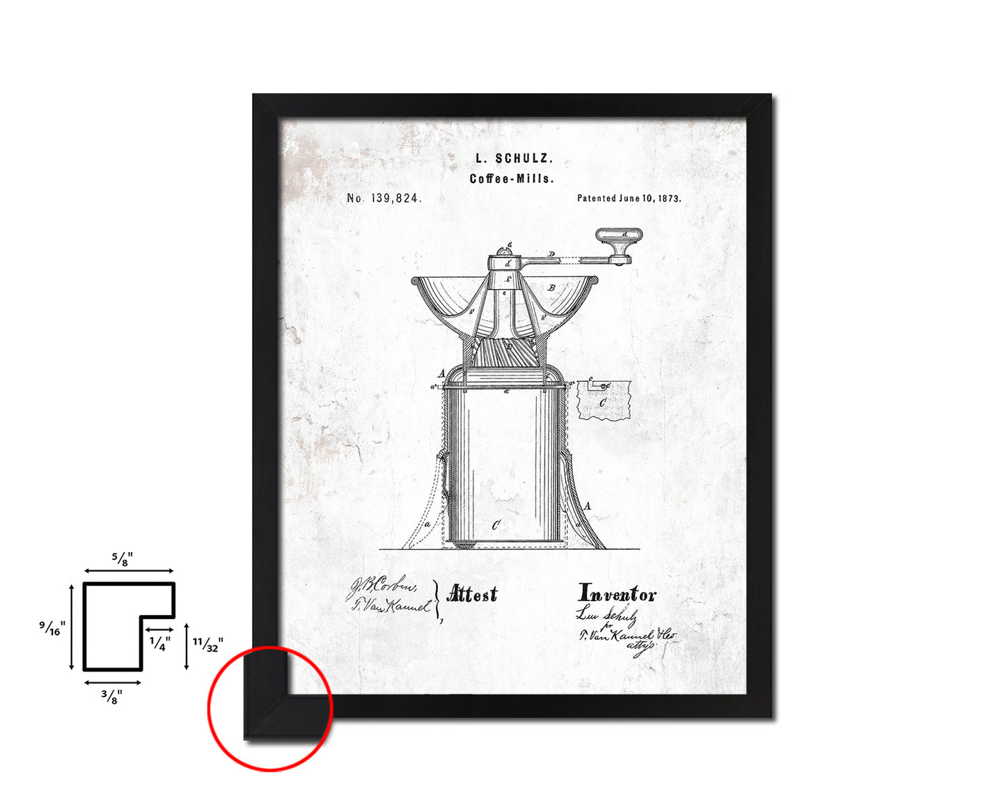 Mill Coffee Vintage Patent Artwork Black Frame Print Wall Art Decor Gifts