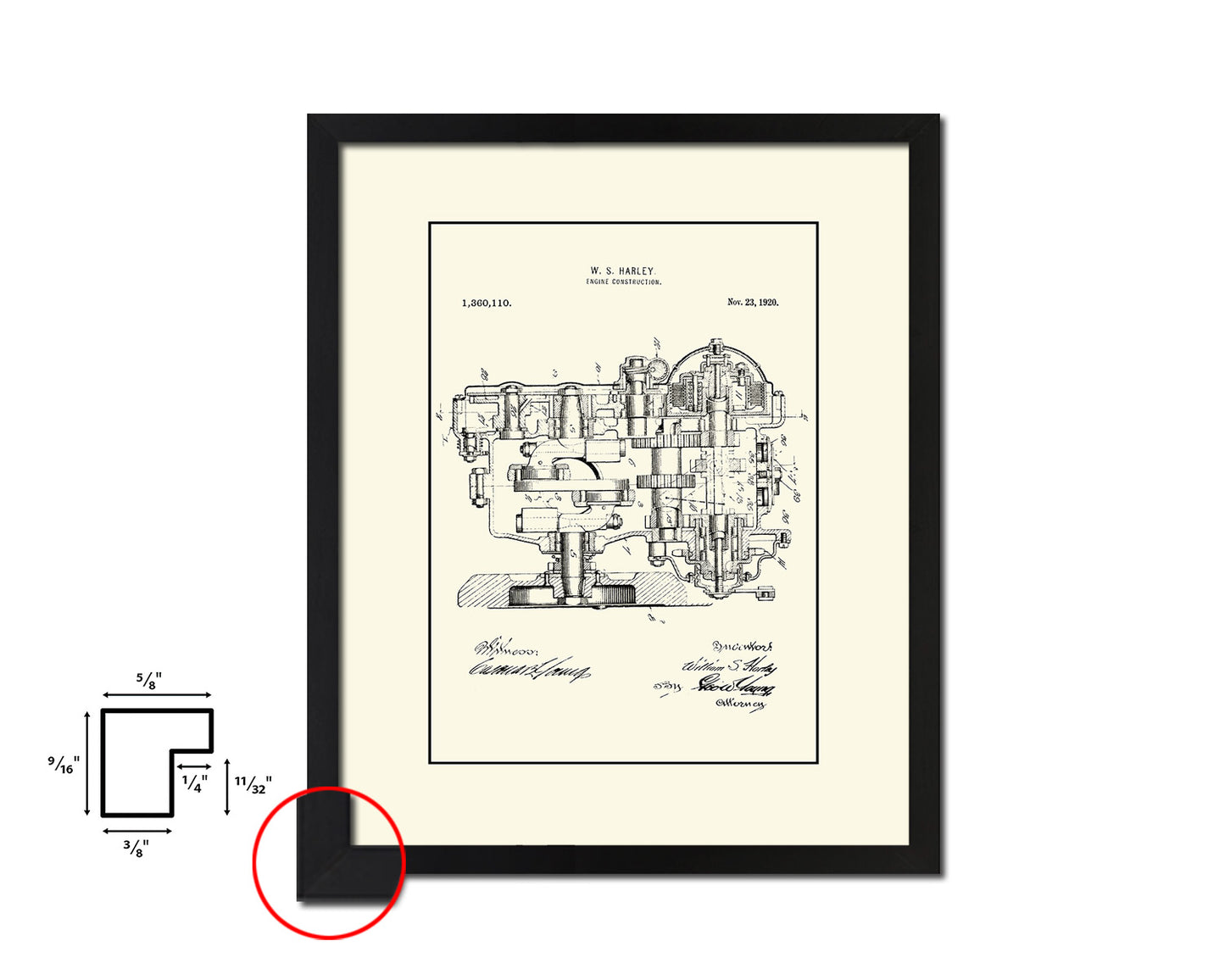 Engine Construction Motocycle Vintage Patent Artwork Black Frame Print Gifts