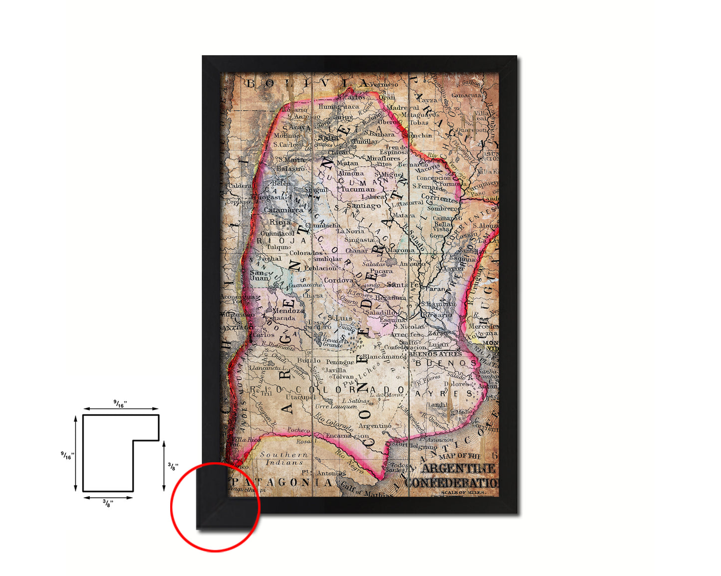 Argentina Antique Map Wood Framed Print Art Wall Decor Gifts