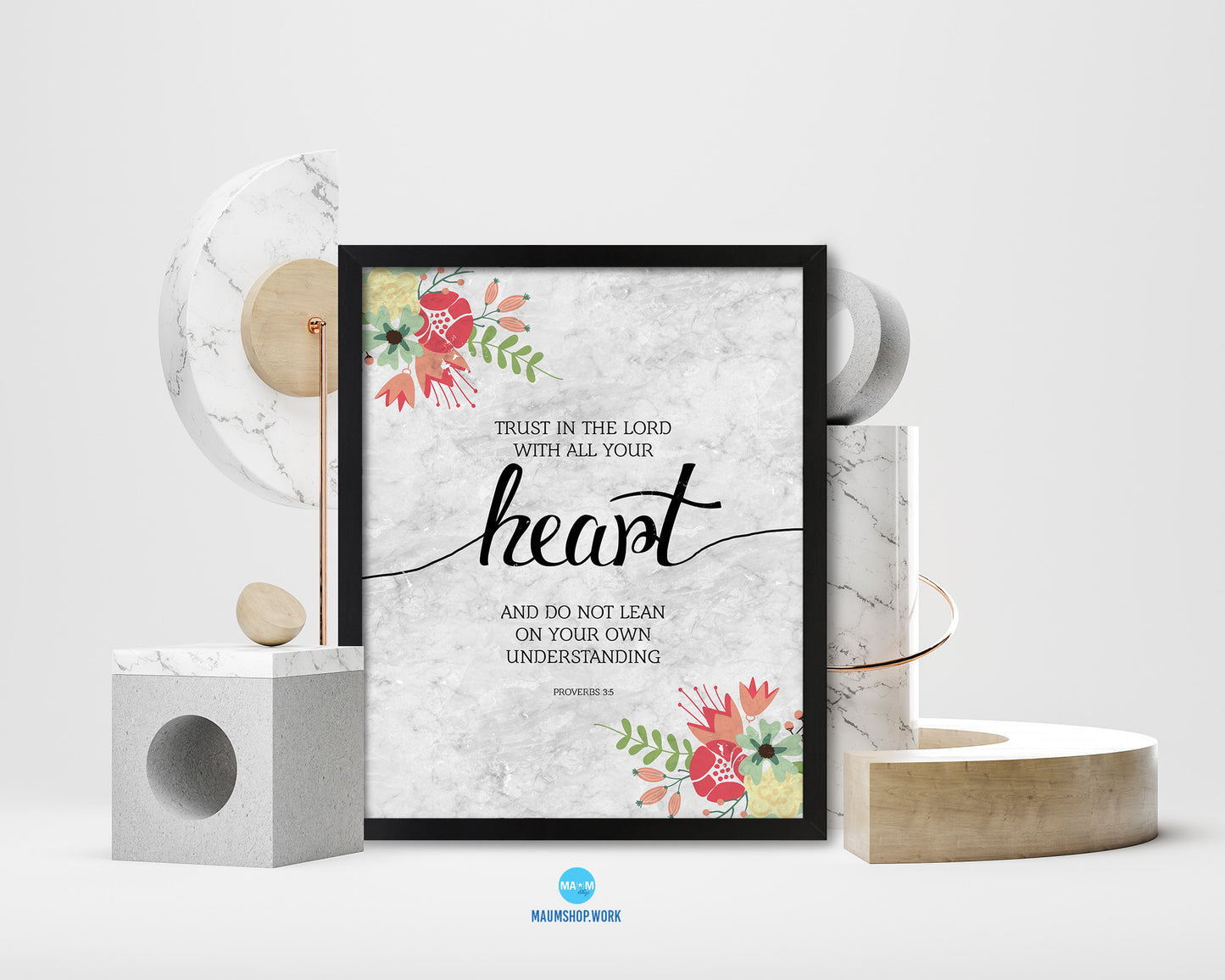 Trust in the Lord with all your Heart, Proverbs 3:5 Bible Scripture Verse Framed Art