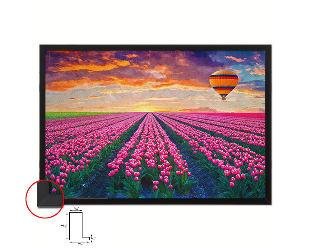 Tulip field of blooming Pink Landscape Painting Print Art Frame Home Wall Decor Gifts
