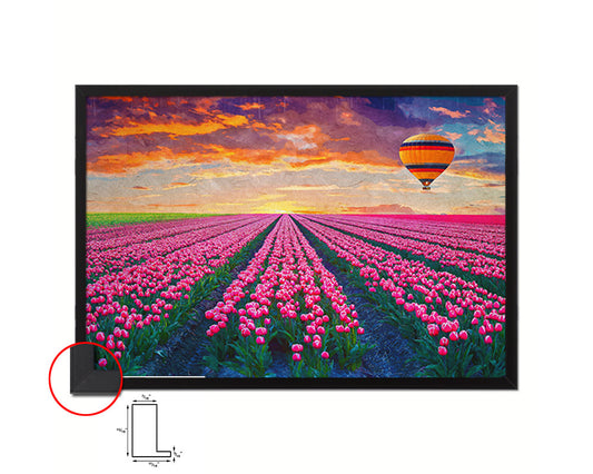 Tulip field of blooming Pink Landscape Painting Print Art Frame Home Wall Decor Gifts