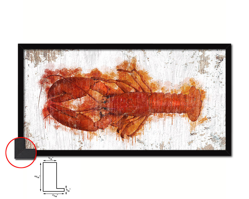 Lobster Fish Art Wood Frame Shabby Chic Restaurant Sushi Wall Decor Gifts, 10" x 20"