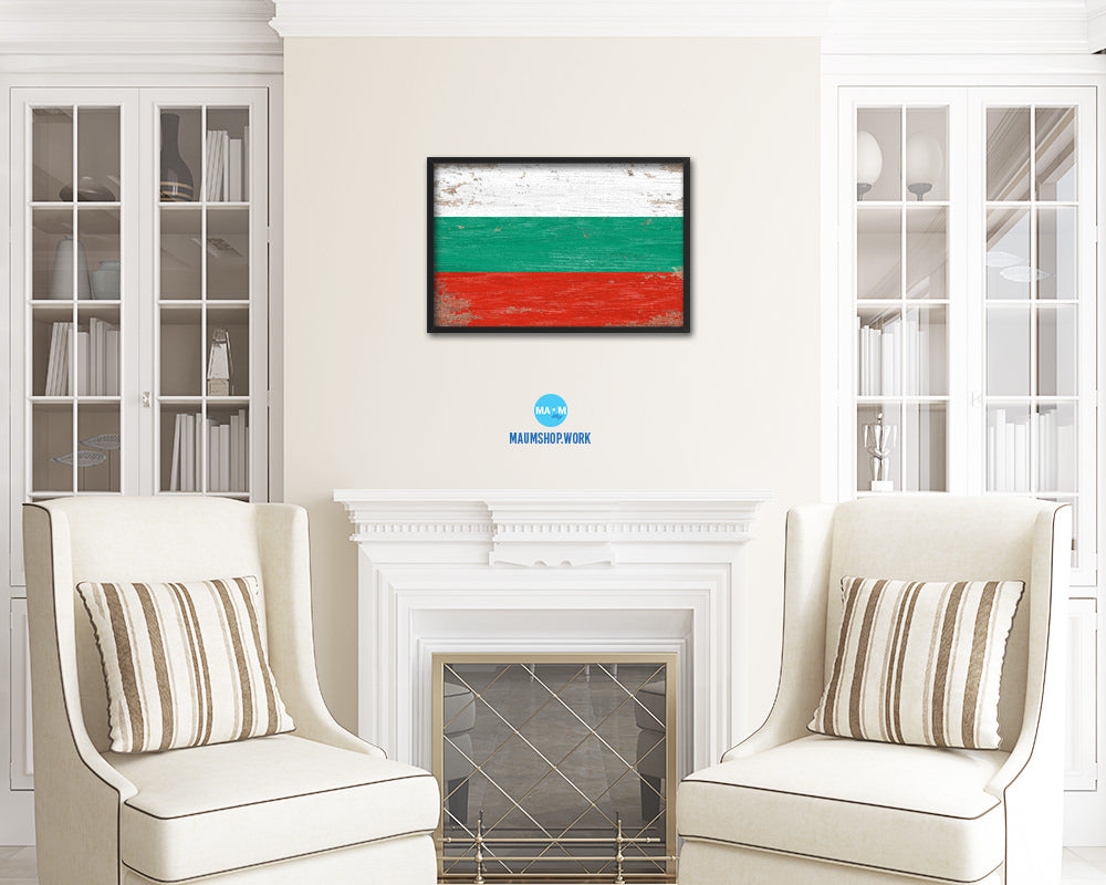 Bulgaria Shabby Chic Country Flag Wood Framed Print Wall Art Decor Gifts