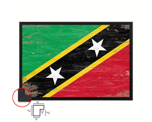Saint Kitts and Nevis Shabby Chic Country Flag Wood Framed Print Wall Art Decor Gifts