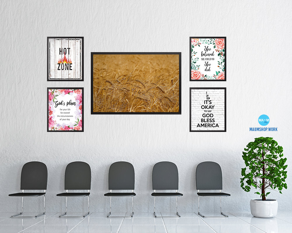 Golden Rye Paddy, harvest Landscape Artwork Framed Painting Print Art Wall Decor Gifts