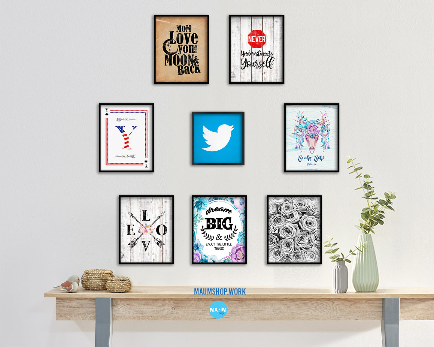 Twitter Social Media Symbol Icons logo Wood Framed Print Home Decor Wall Art Gifts