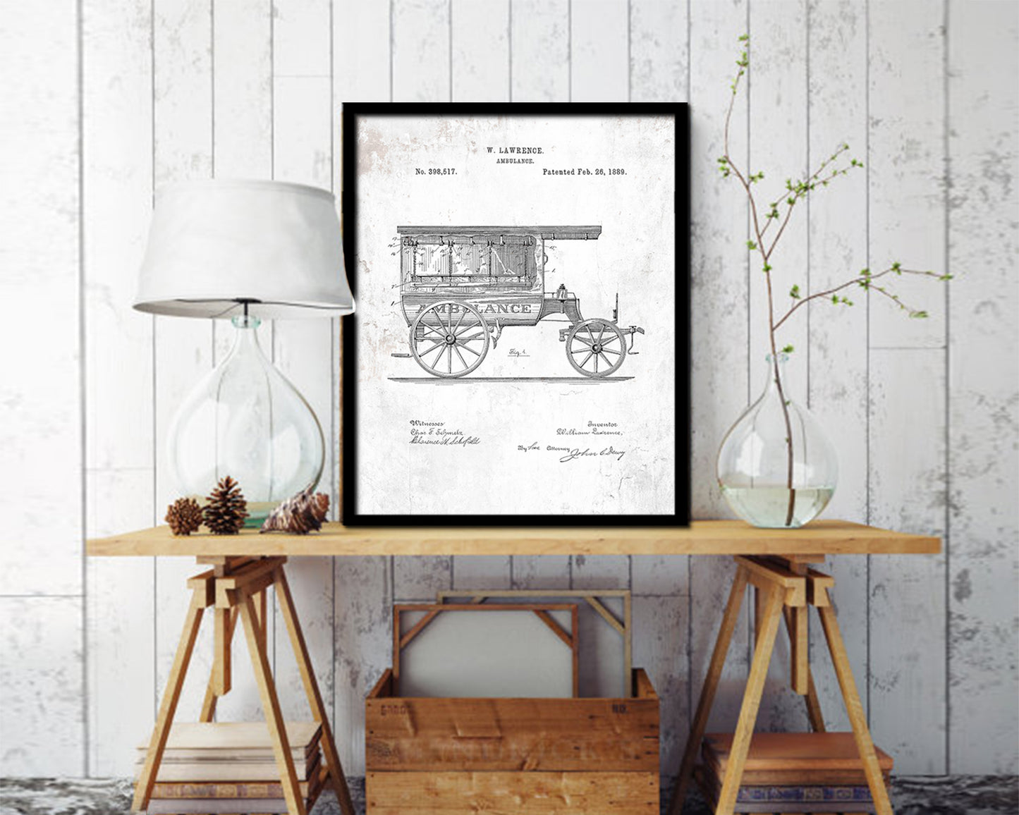Ambulance Doctor Vintage Patent Artwork Black Frame Print Wall Art Decor Gifts