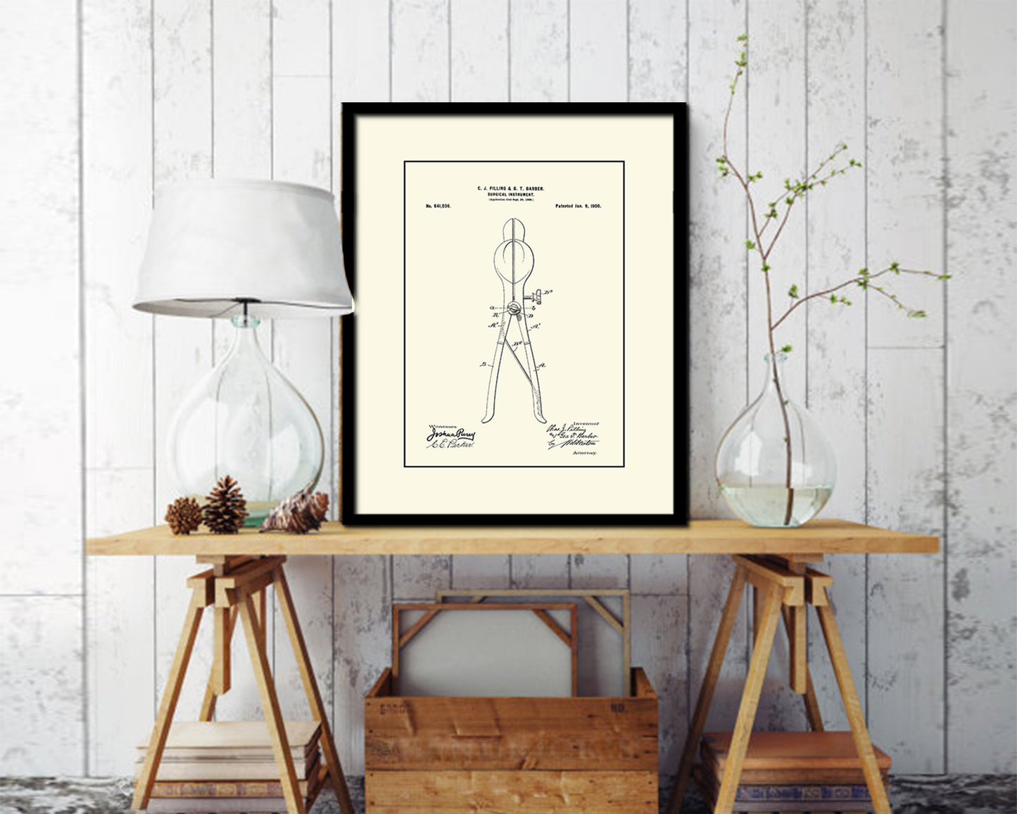 Tools Surgical Instrument Forceps Doctor Vintage Patent Artwork Black Frame Print Gifts