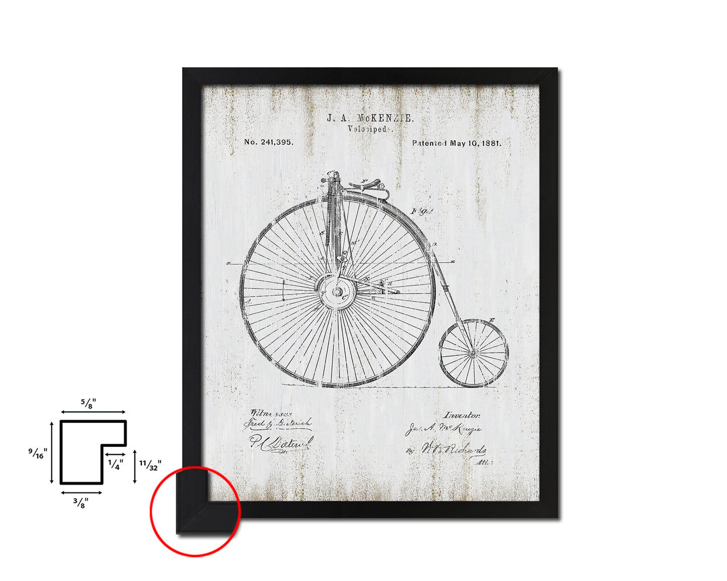 Velocipede Bicycle Vintage Patent Artwork Black Frame Print Wall Art Decor Gifts