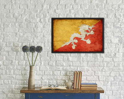 Bhutan Country Vintage Flag Wood Framed Print Wall Art Decor Gifts
