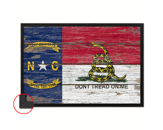 North Carolina State Gadsden Don't Tread On Me Wood Rustic Flag Framed Print Art