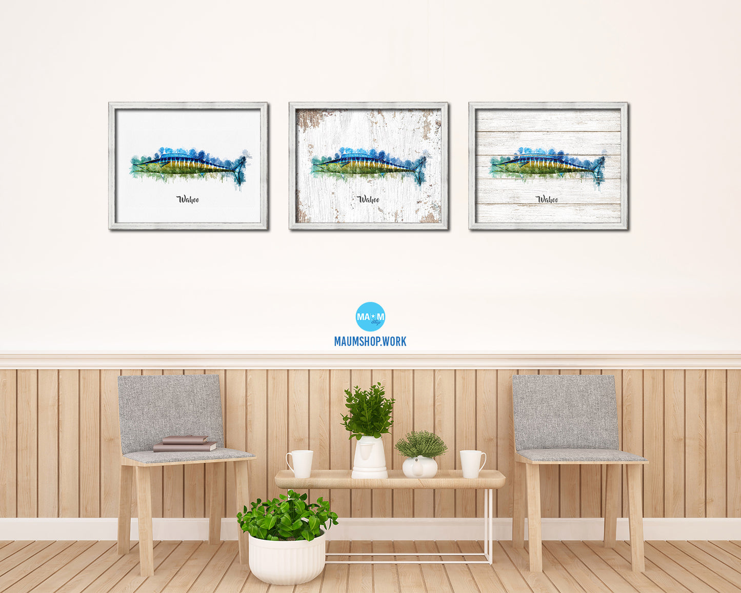 Wahoo Fish Framed Prints Modern Restaurant Sushi Bar Watercolor Wall Art Decor