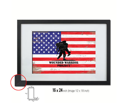 Wounded Warrior Project American Shabby Chic Military Flag Framed Print Decor Wall Art Gifts