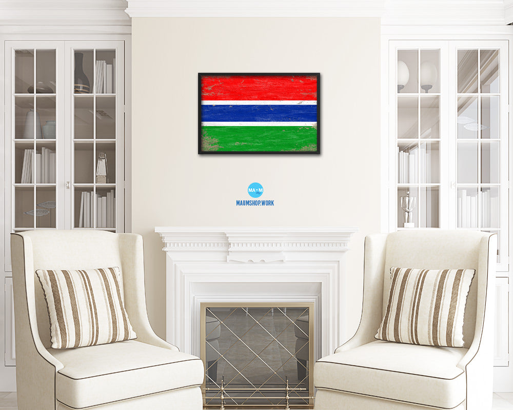 Gambia Shabby Chic Country Flag Wood Framed Print Wall Art Decor Gifts