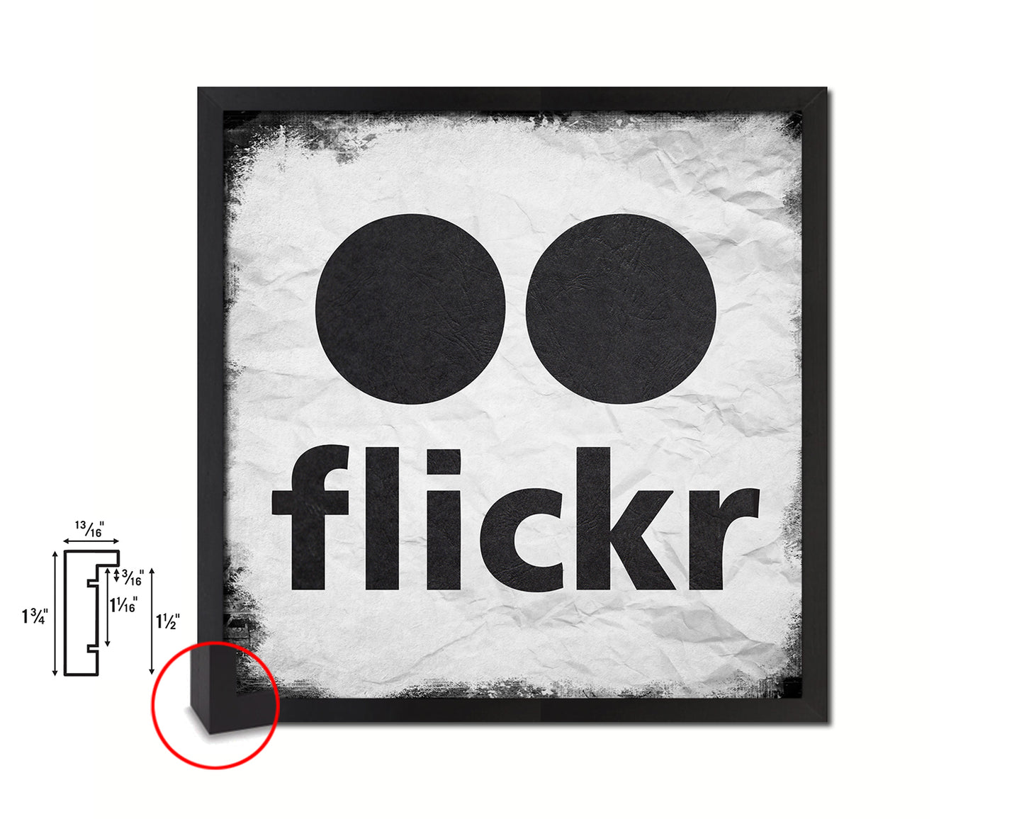 Flickr Social Media Symbol Icons logo Wood Framed Print Home Decor Wall Art Gifts