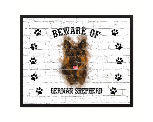 Beware of French Bulldog Sign Wood Framed Print Wall Art Decor Gifts