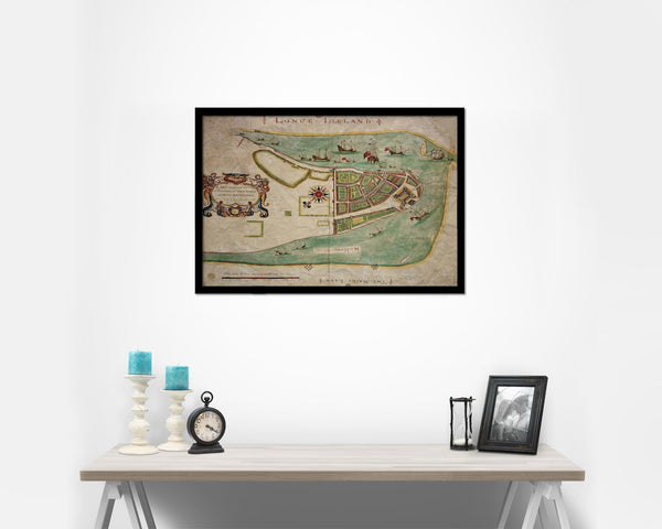 New York Historical Map Framed Print Art Wall Decor Gifts