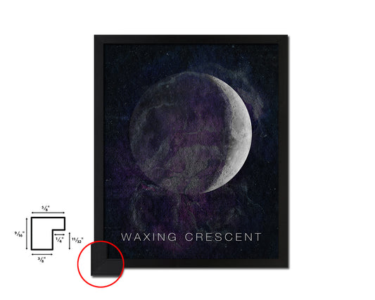 Waxing Crescent Lunar Phases Moon Watercolor Nursery Framed Prints Home Decor Wall Art Gifts