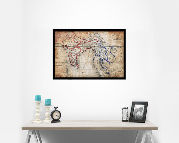 India and Southeast Asia Vietnam Antique Map Framed Print Art Wall Decor Gifts