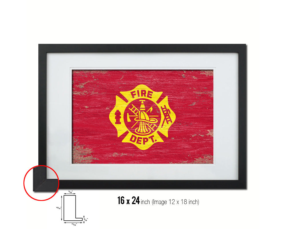 Fire Department Fire Fighter Shabby Chic Military Flag Framed Print Decor Wall Art Gifts