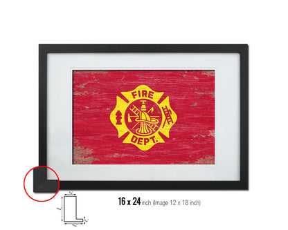 Fire Department Fire Fighter Shabby Chic Military Flag Framed Print Decor Wall Art Gifts