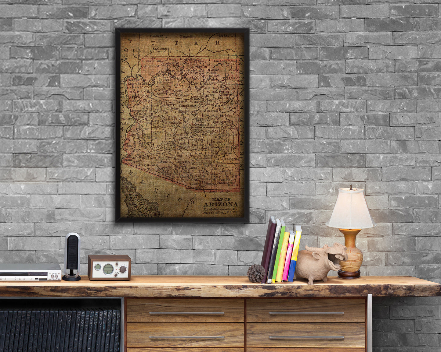 Arizona Circa Vintage Map Wood Framed Print Art Wall Decor Gifts