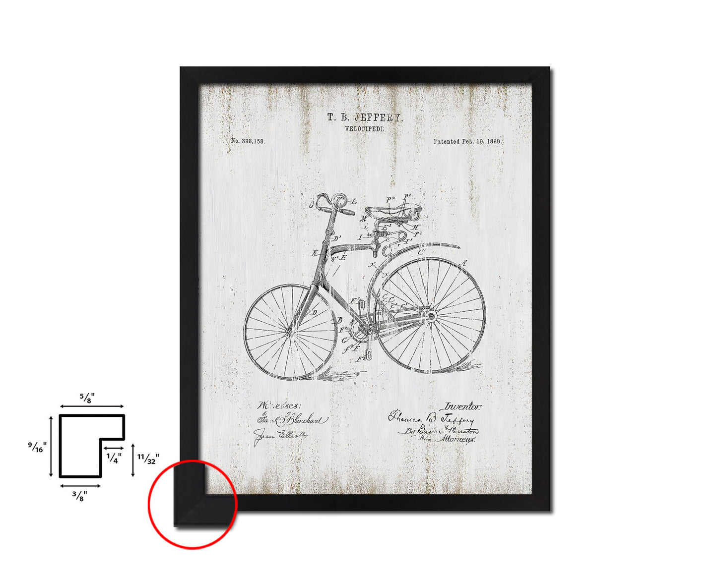 Velocipede Bicycle Vintage Patent Artwork Black Frame Print Wall Art Decor Gifts