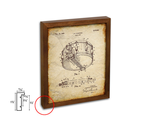 Snare Drum Music Vintage Patent Artwork Walnut Frame Print Wall Art Decor Gifts