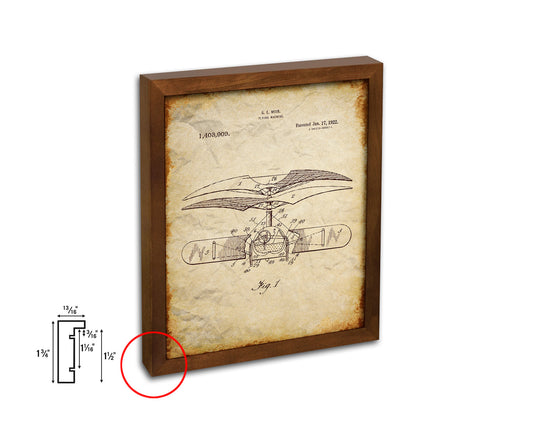 Flying Machine Airplane Vintage Patent Artwork Walnut Frame Print Wall Art Decor Gifts