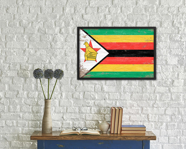 Zimbabwe Shabby Chic Country Flag Wood Framed Print Wall Art Decor Gifts