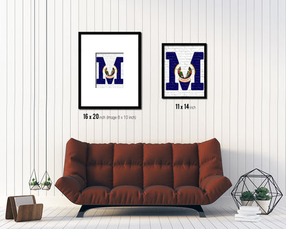 Minnesota State Initial Flag Wood Framed Paper Print Decor Wall Art Gifts, Brick
