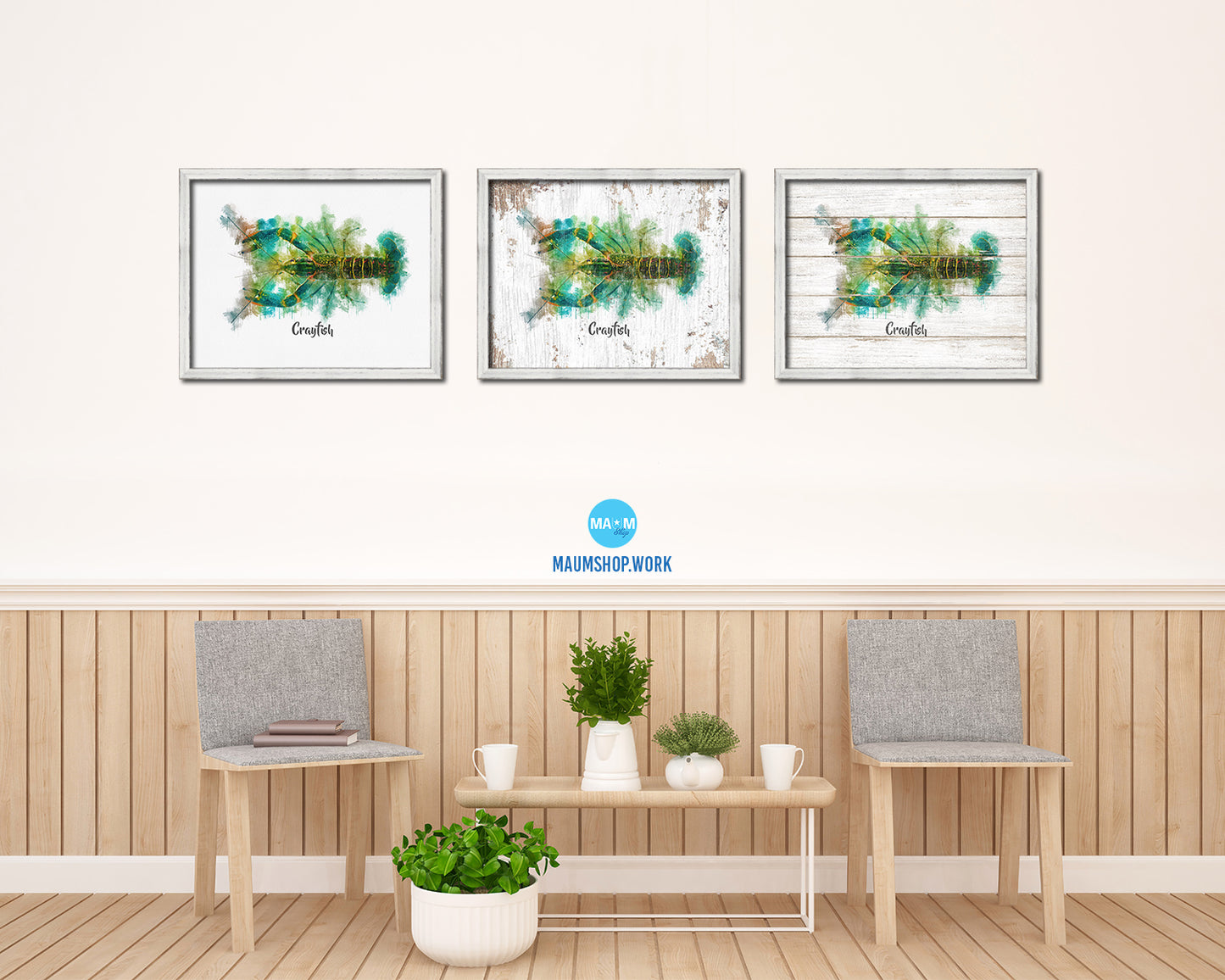 Crayfish Fish Framed Prints Modern Restaurant Sushi Bar Watercolor Wall Art Decor