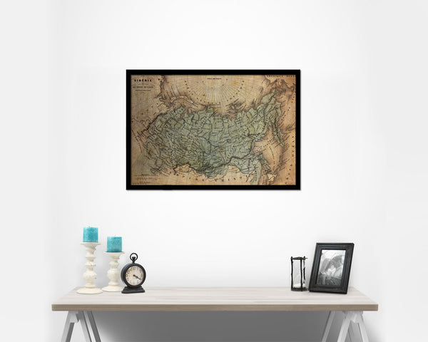Siberia Russia 1870 Vintage Map Framed Print Art Wall Decor Gifts