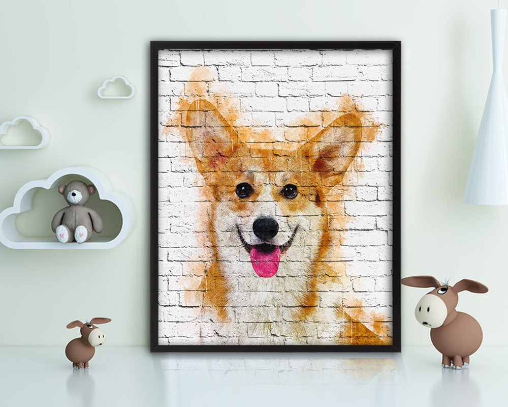 Corgi Pembroke Dog Puppy Portrait Framed Print Pet Watercolor Wall Decor Art Gifts