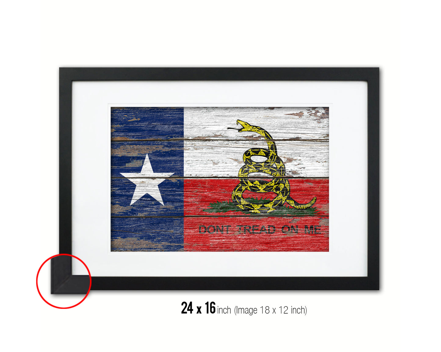 Gadsden Don't Tread On Me Texas State Wood Rustic Flag Framed Print Art