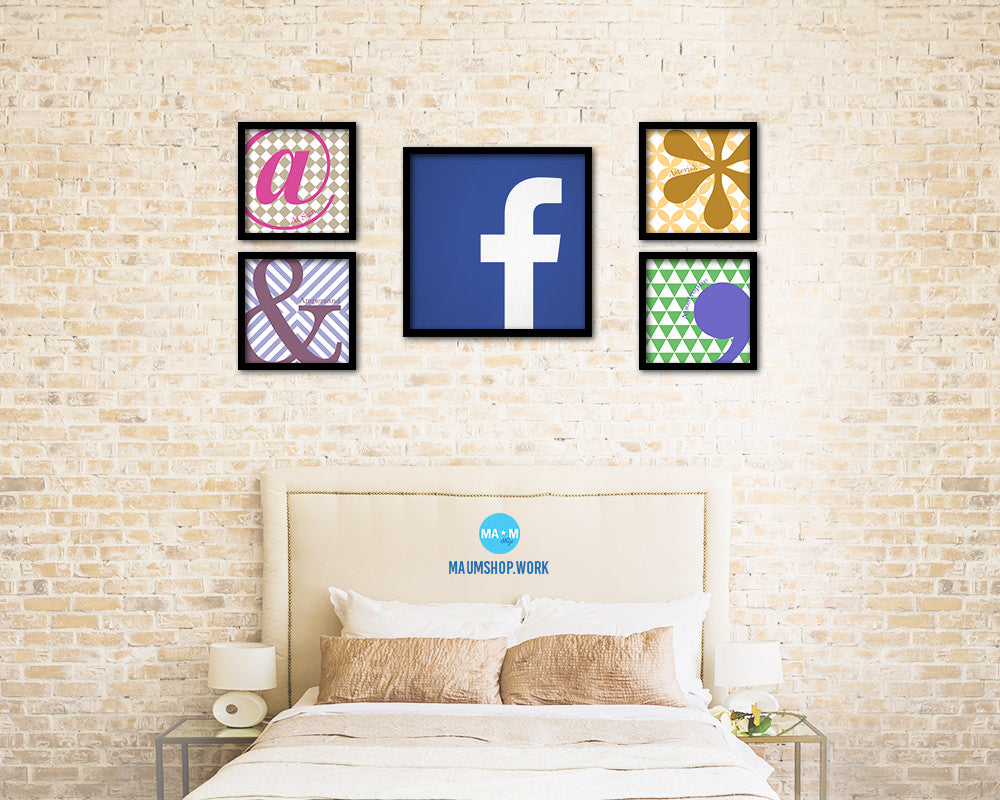 Facebook Social Media Symbol Icons logo Wood Framed Print Home Decor Wall Art Gifts