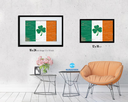 Ireland Saint Patrick Shabby Chic Military Flag Framed Print Decor Wall Art Gifts