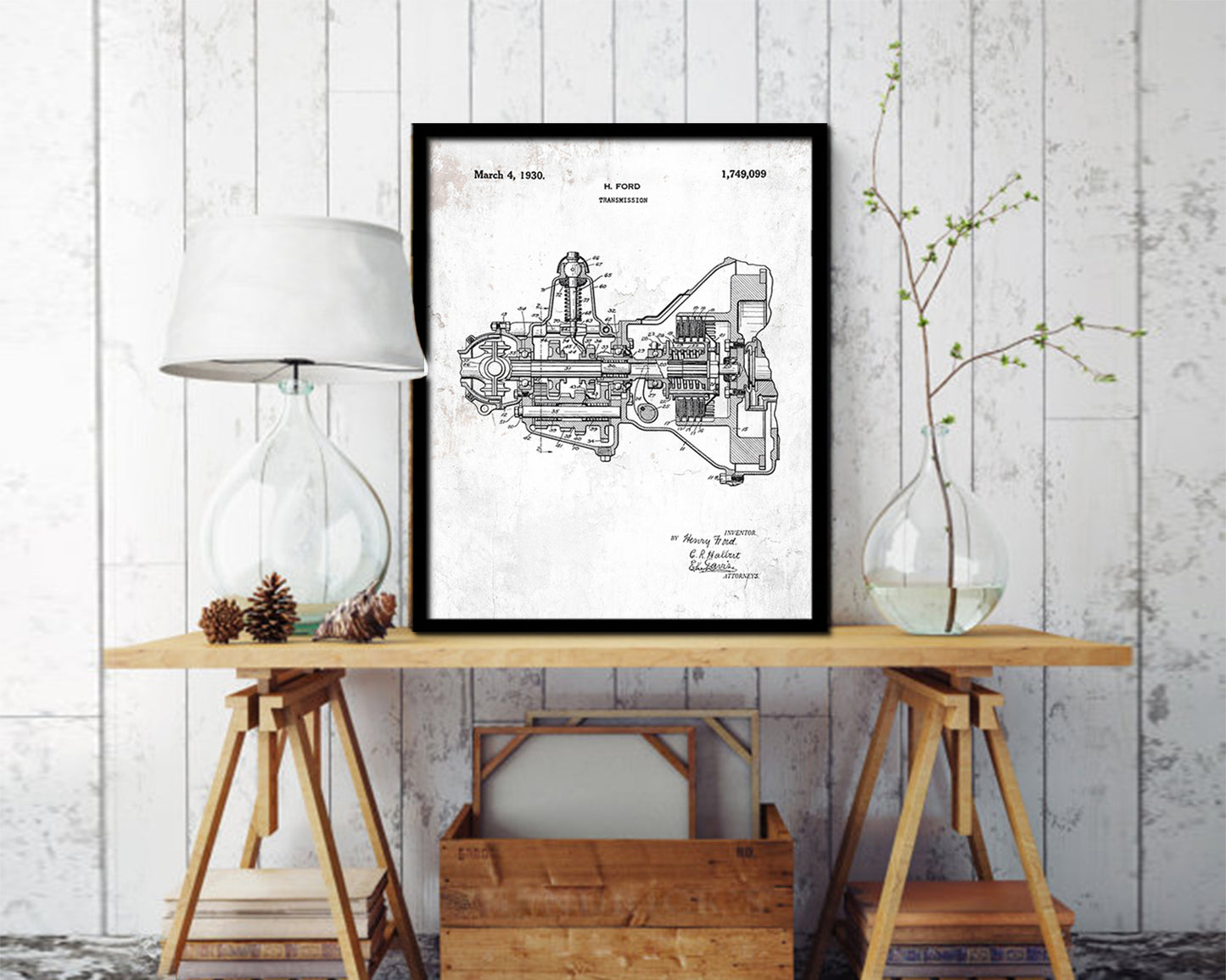 Transmission Car Vintage Patent Artwork Black Frame Print Wall Art Decor Gifts