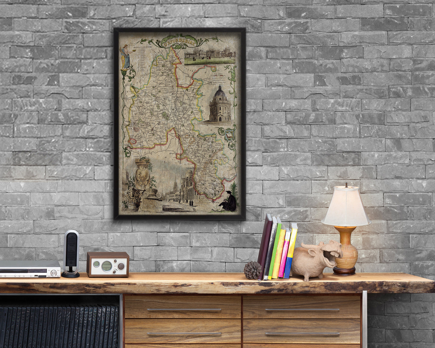 Oxfordshire Historical Map Wood Framed Print Art Wall Decor Gifts