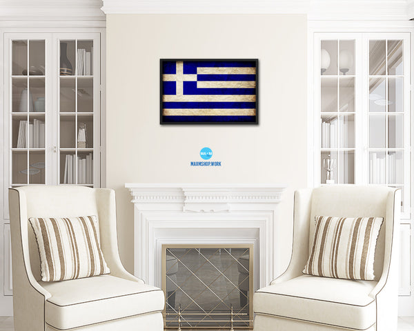 Greece Country Vintage Flag Wood Framed Print Wall Art Decor Gifts