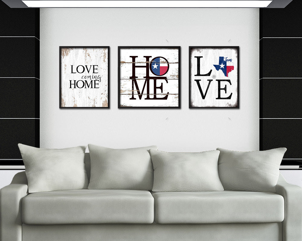 Texas Shabby Chic Love Sign Wood Framed Paper Print Decor Wall Art Gifts