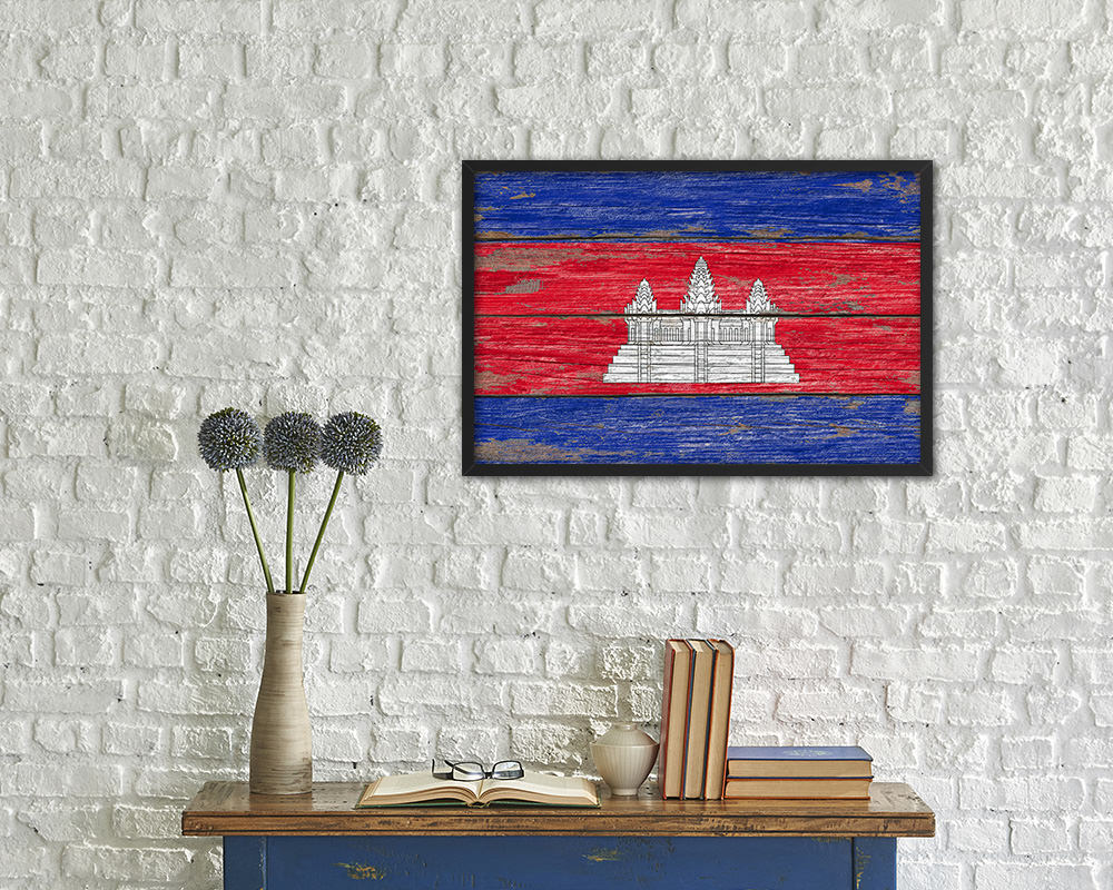 Cambodia Country Wood Rustic National Flag Wood Framed Print Wall Art Decor Gifts