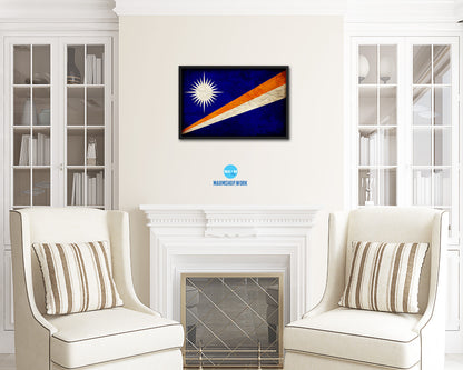 Marshall Islands Country Vintage Flag Wood Framed Print Wall Art Decor Gifts