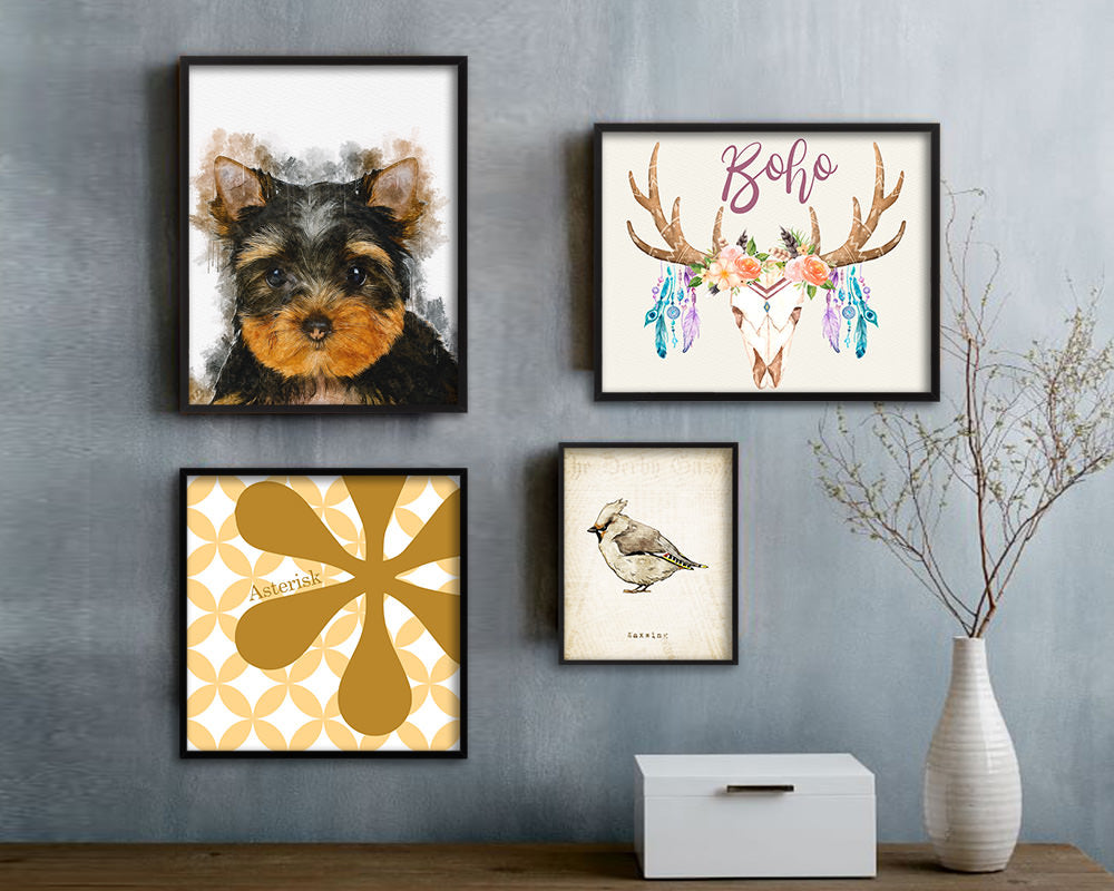 Yorkshire Terrier Dog Puppy Portrait Framed Print Pet Watercolor Wall Decor Art Gifts