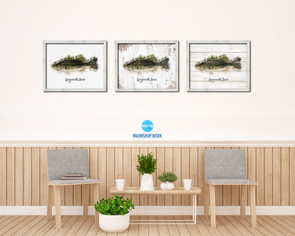 Largemouth Bass Fish Framed Prints Modern Restaurant Sushi Bar Watercolor Wall Art Decor